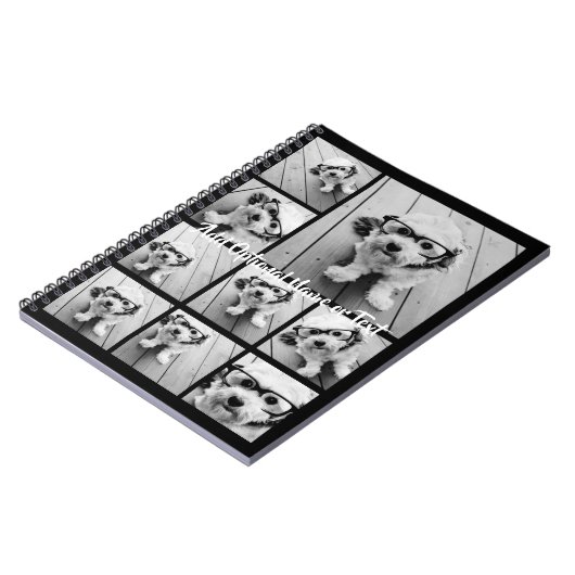 Schwarz 9 Foto Square Collage - mit Skriptweiß Notizblock (Linke Seite)