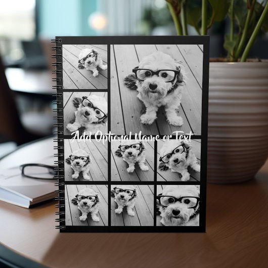 Schwarz 9 Foto Square Collage - mit Skriptweiß Notizblock