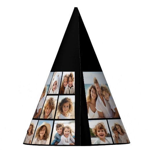 Schwarz 9 Foto Square Collage - mit Skriptweiß Partyhütchen (Rückseite)