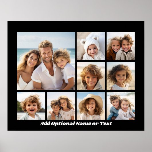 Schwarz 9 Foto Square Collage - mit Skriptweiß Poster (Vorne)