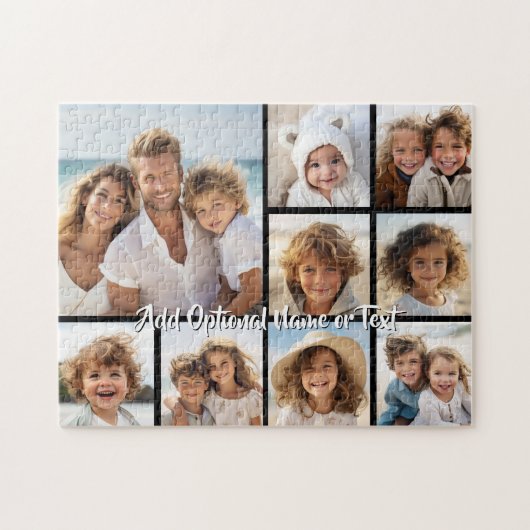 Schwarz 9 Foto Square Collage - mit Skriptweiß Puzzle (Horizontal)
