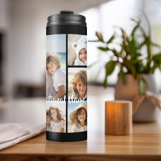 Schwarz 9 Foto Square Collage - mit Skriptweiß Thermosbecher