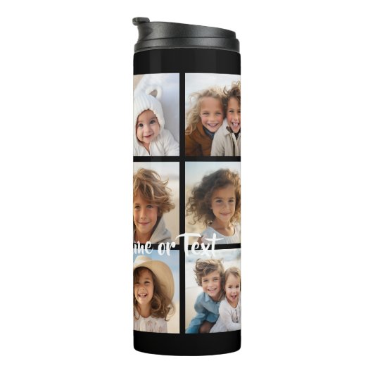 Schwarz 9 Foto Square Collage - mit Skriptweiß Thermosbecher (Nach rechts gedreht)