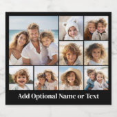 Schwarz 9 Foto Square Collage - mit weißem Text Bierflaschenetikett (Einzelnes Label)