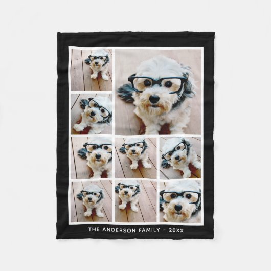 Schwarz 9 Quadrat FotoCollage mit weißem Text Fleecedecke (Vorderseite)