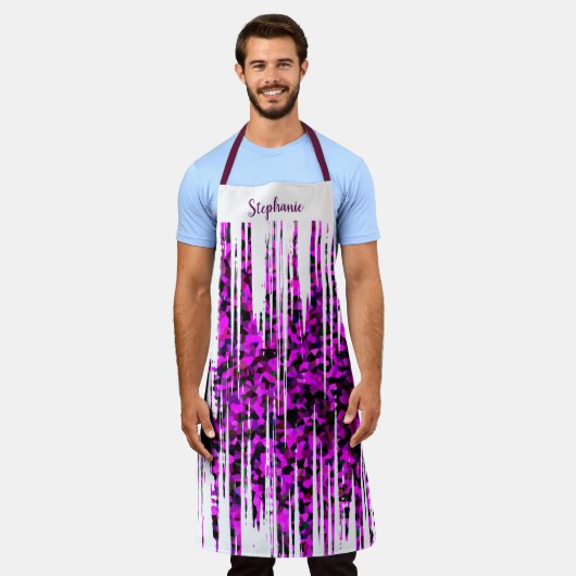 Schwarz-Abstrakte Wellenmuster Weiße Monogramme Schürze (Getragen)