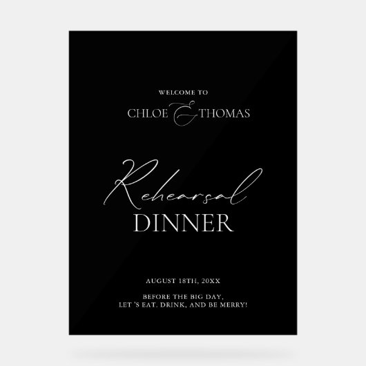 Schwarz-Acryl-Probe-Dinner Begrüßungszeichen Acrylschild (Vorderseite)