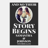 Schwarz-Akrylstory beginnt Hochzeitssymbol Acrylschild (Vorderseite)