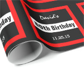 Schwarz am 80. Geburtstag mit rotem Rahmen Custom Geschenkpapier (Rolleneckpunkt)