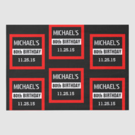 Schwarz am 80. Geburtstag mit rotem Rahmen Custom  Seidenpapier