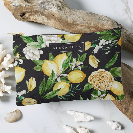 Schwarz | Amalfi Küste Lemon Blossom Personalisier Zubehörtasche