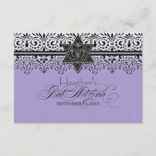 Schwarz an weißer Spitze Blick Silber Bat Mitzvah RSVP Karte
