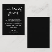 Schwarz anstelle von Lieblingsspenden für Wohltäti Platzkarte (Vorne/Hinten)