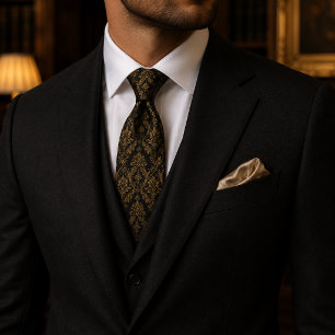 Schwarz & Antik-Gold Barock Luxus Royal Krawatte