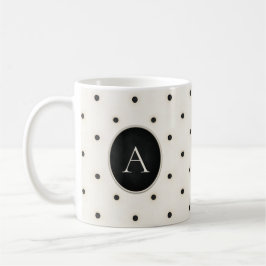 Schwarz-Antike weiße Polka Punkte Mit Monogramm Kaffeetasse