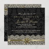 Schwarz & Antikes Weißes Spitzen Brautparty laden  Einladung (Vorne/Hinten)