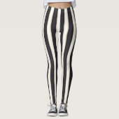 Schwarz & Antique Weiße vertikale Streifen Funny Leggings (Vorderseite)