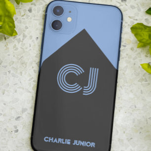 schwarz & aqua-blaue monogrammierte Initialen Mini Case-Mate iPhone Hülle
