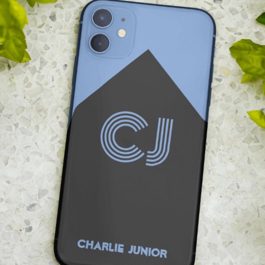 schwarz & aqua-blaue monogrammierte Initialen Mini Case-Mate iPhone Hülle