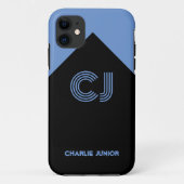 schwarz & aqua-blaue monogrammierte Initialen Mini Case-Mate iPhone Hülle (Rückseite)