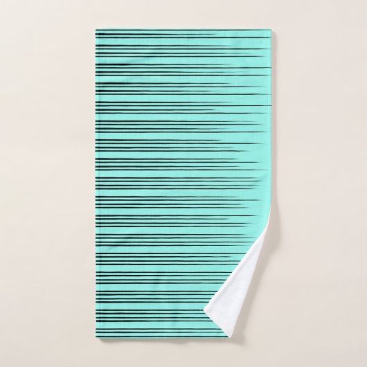 Schwarz/Aquamarin Blau Stilvolles Streifenmuster Handtuch (Handtuch)