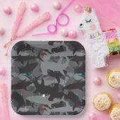 Schwarz/Aquamarin Camouflage-Muster-Papierplatte Pappteller (Party)