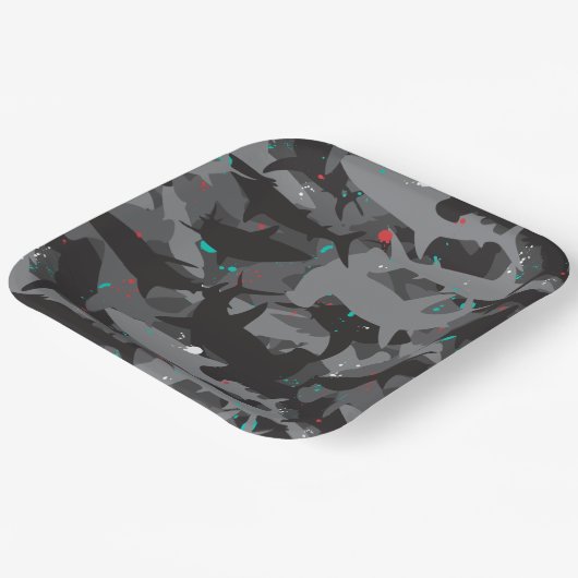 Schwarz/Aquamarin Camouflage-Muster-Papierplatte Pappteller (Gewinkelt)