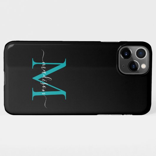 Schwarz-Aquamarin-grüner Monogramm-Feministerienna iPhone Hülle (Rückseite (Horizontal))