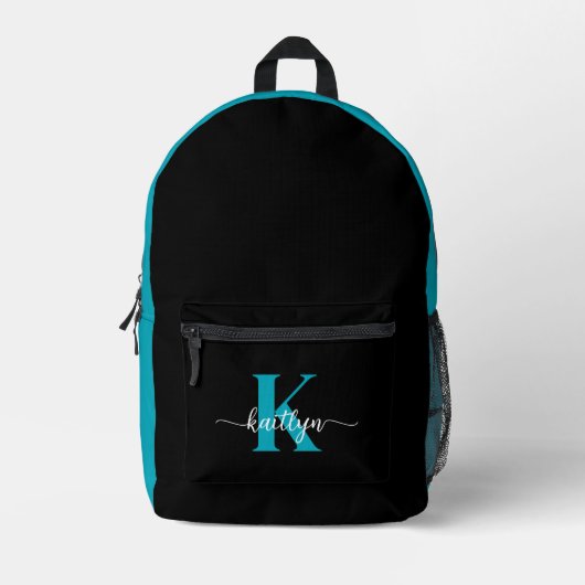 Schwarz-Aquamarin-Monogramm Bedruckter Rucksack (Vorderseite)
