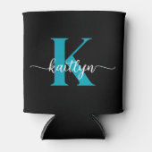 Schwarz-Aquamarin-Monogramm Dosenkühler (Vorderseite)