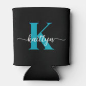 Schwarz-Aquamarin-Monogramm Dosenkühler (Rückseite)