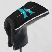 Schwarz-Aquamarin-Monogramm Golf Headcover (3/4 Vorderseite)