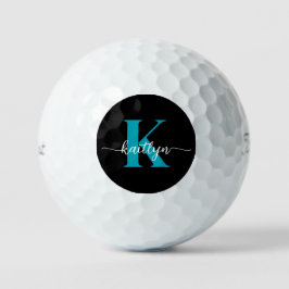 Schwarz-Aquamarin-Monogramm Golfball