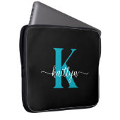 Schwarz-Aquamarin-Monogramm Laptopschutzhülle (Vorne Rechts)