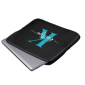 Schwarz-Aquamarin-Monogramm Laptopschutzhülle (Vorne Knopf)