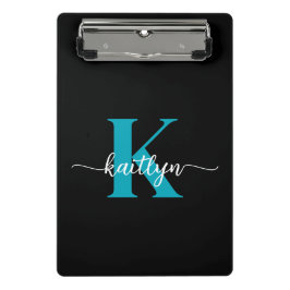 Schwarz-Aquamarin-Monogramm Mini Klemmbrett