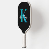 Schwarz-Aquamarin-Monogramm Pickleball Schläger (Links)
