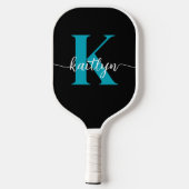 Schwarz-Aquamarin-Monogramm Pickleball Schläger (Rückseite)