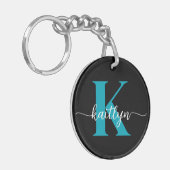 Schwarz-Aquamarin-Monogramm Schlüsselanhänger (Vorderseite links)