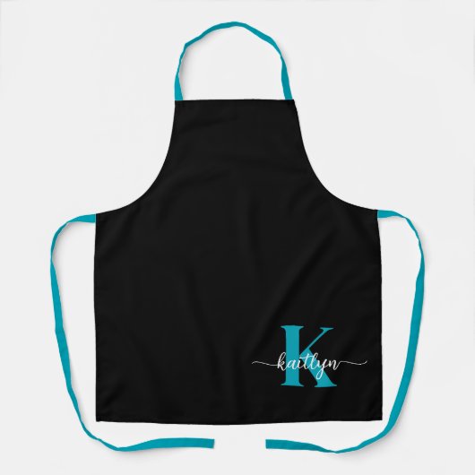 Schwarz-Aquamarin-Monogramm Schürze (Vorderseite)