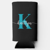 Schwarz-Aquamarin-Monogramm Selters Dosenkühler (Rückseite)