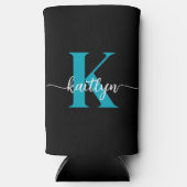 Schwarz-Aquamarin-Monogramm Selters Dosenkühler (Vorderseite)