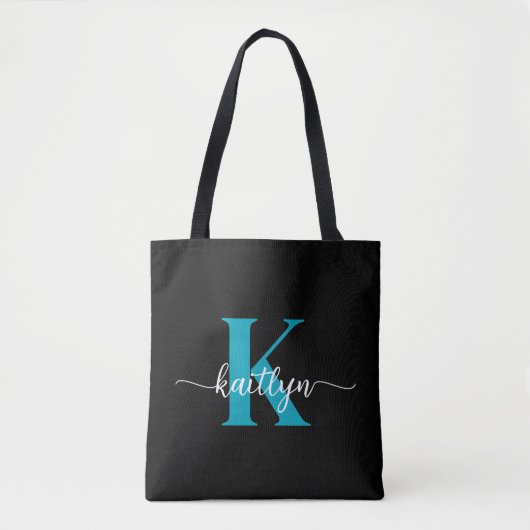 Schwarz-Aquamarin-Monogramm Tasche (Vorderseite)