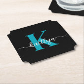 Schwarz-Aquamarin-Monogramm Untersetzer (angewinkelt)