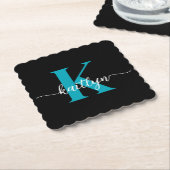 Schwarz-Aquamarin-Monogramm Untersetzer (angewinkelt)