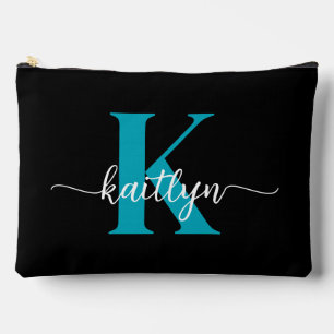 Schwarz-Aquamarin-Monogramm Zubehörtasche