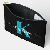 Schwarz-Aquamarin-Monogramm Zubehörtasche (Offen)