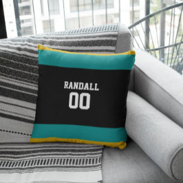 Schwarz-, Aquamarin- und Goldfußballteam Personali Kissen