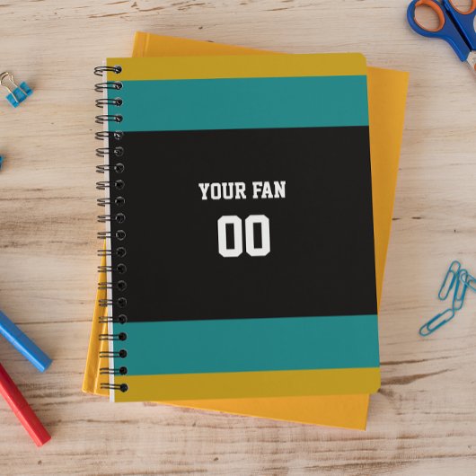 Schwarz-, Aquamarin- und Goldfußballteam Personali Notizblock