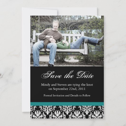 Schwarz, Aquamarin und Weiß speichern Save The Date (Vorderseite)
